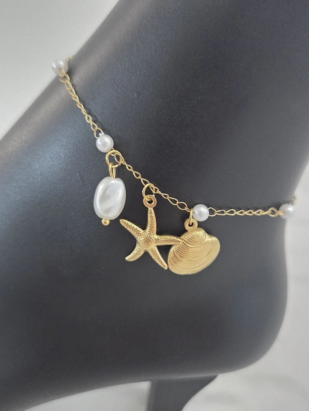 ​Gold Shell Starfish Pearl Anklet Nautical Charm Bracelet Boho Summer Jewelry - Picture 7 of 12